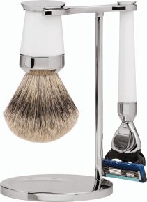 Erbe Shaving Shop Premium Design PARIS Silberspitz & Fusion Edelharz weiß Rasiergarnitur