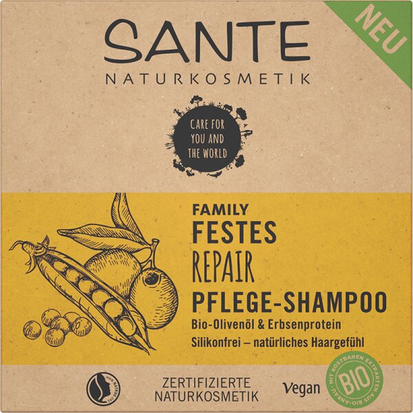 Sante Festes Repair Pflege-Shampoo Bio-Olivenöl 60g Erbsenprotein H 