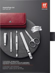 ZWILLING Beauty Druckknopf-Etui, Rindleder, rot, 5-tlg