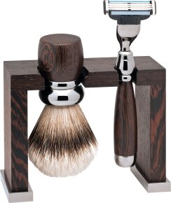 Erbe dreiteilig, Wengeholz, Gillette Shop Shaving Rhodium-Rasier-Set