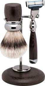 Erbe Shaving Shop Rhodium-Rasier-Garnitur dreiteilig, Wengeholz, Gillette Mach 3