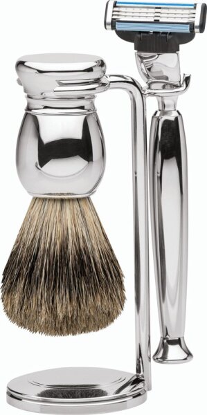 Erbe Shaving Shop & MILANO Mach3 Premium Dachshaar Design Metall glän